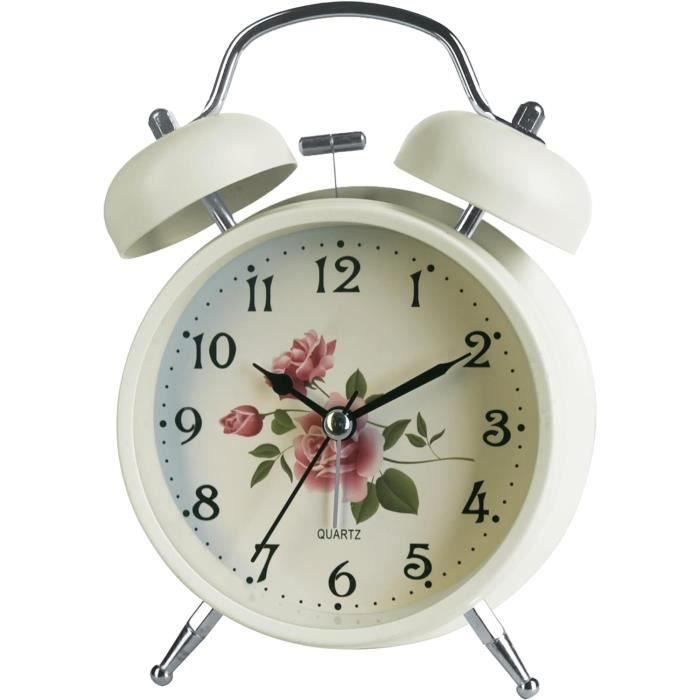Réveil Design Blanc Table Chevet Réveil, Petite Horloge De Table Silencieuse Réveil Rétro Sans Tic-tac Horloge De Table Rétro Veilleuse