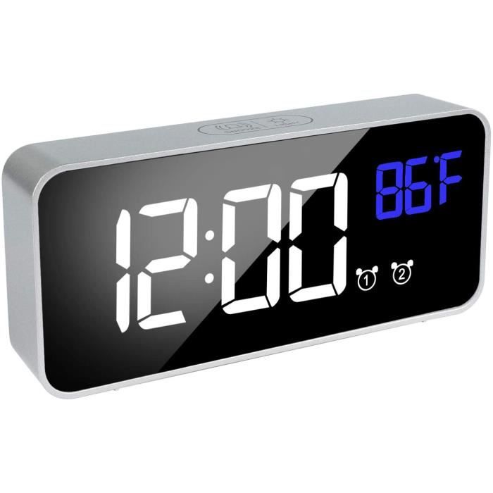 Horloge électronique Numérique - KZQ - Grand écran LED - Réveil Intégré - Température Intérieure - Blanc - Maison