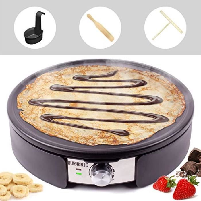Duronic PM152 Crêpière électrique de 1500W - 37 cm - Plaque de cuisson antiadhésive et démontable - Accessoires inclus - Température