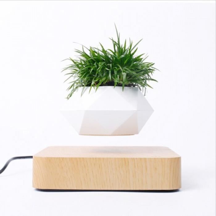 Version - Base en bois clair - Angle gauche x2 - Pot Bonsaï À Air De Lévitation - Jardinières Rotation Fleur, Suspension