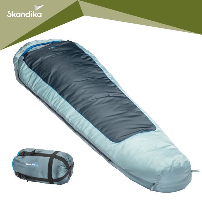 Skandika Nevada - Sac de couchage momie - jumelable - 230x80 cm - zip gauche - bleu-gris
