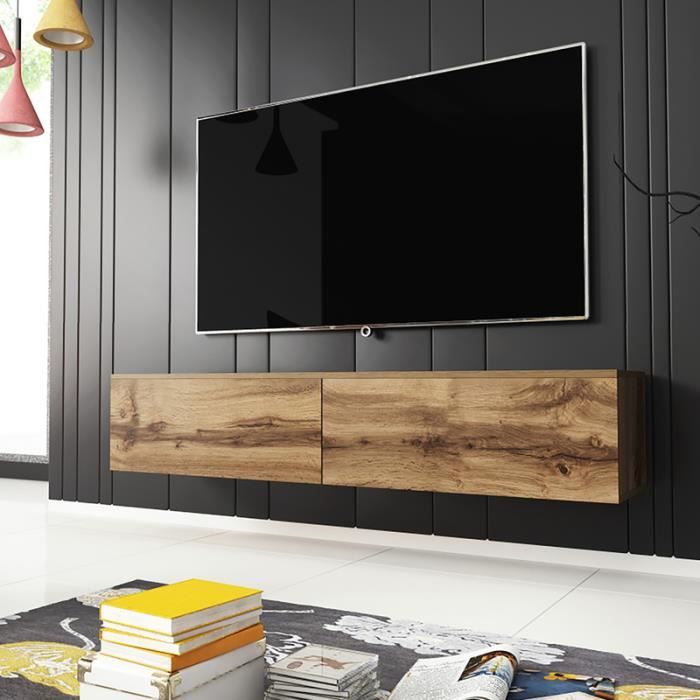 Meuble TV / Meuble de salon - KANE - 140 cm - chêne wotan - sans LED - style moderne