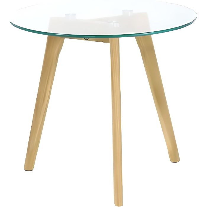 Table Basse Ronde en Verre et Bois Trépied 50cm Silumen