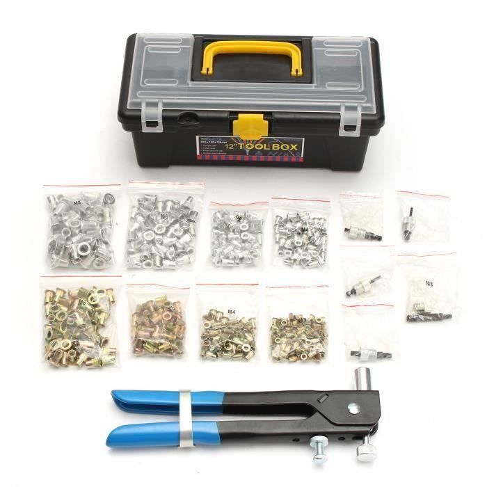 Coffret 464PCS Pince à Riveter + Rivet + 5 Buse M3 M4 M5 M6 M8 Fileté Écrou Outil Riveteuse Rivetage Kit TEMPSA