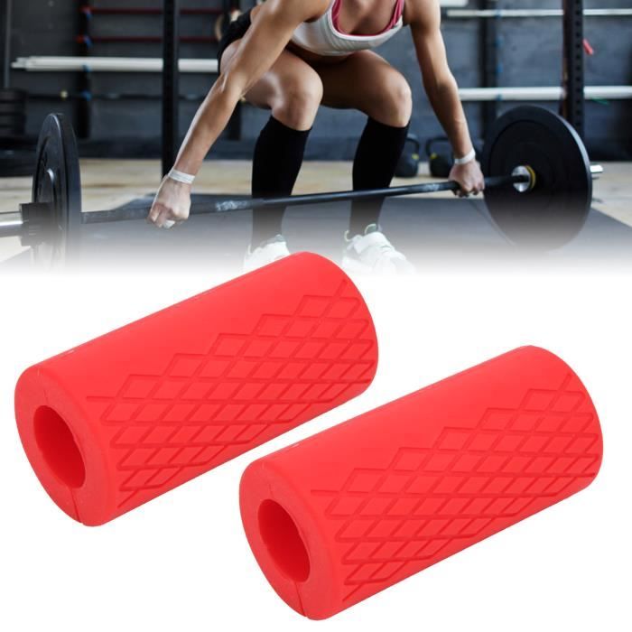 1 Paire Poignée de Grille en Silicone de Barre d'Haltères Adaptateur Équipement de Protection de Sport(rouge petit)