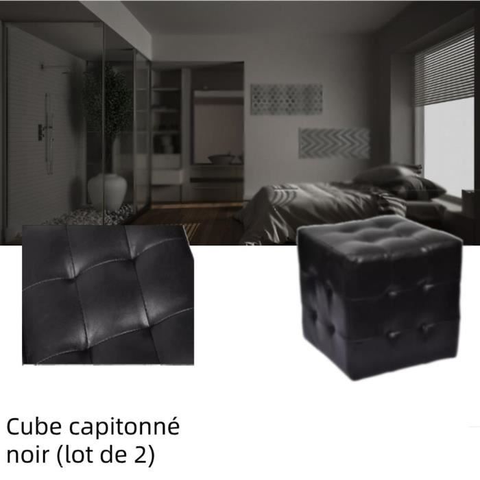 Zhihushop Pouf cube capitonné noir (lot de 2) simili cuir 30 × 30 × 30 cm Polyuréthane: 100% Tables de chevet - 28211