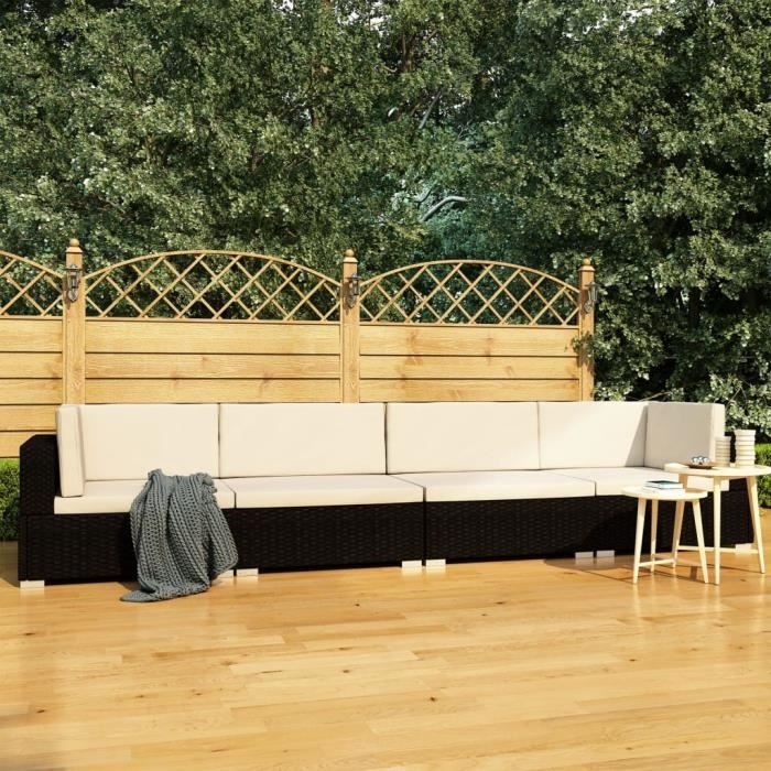 Excellent Qualité :) Canapés de jardin 4 pcs avec coussins - Classique - Sofa Divan - Salon de jardin Résine tressée Noir &82656&