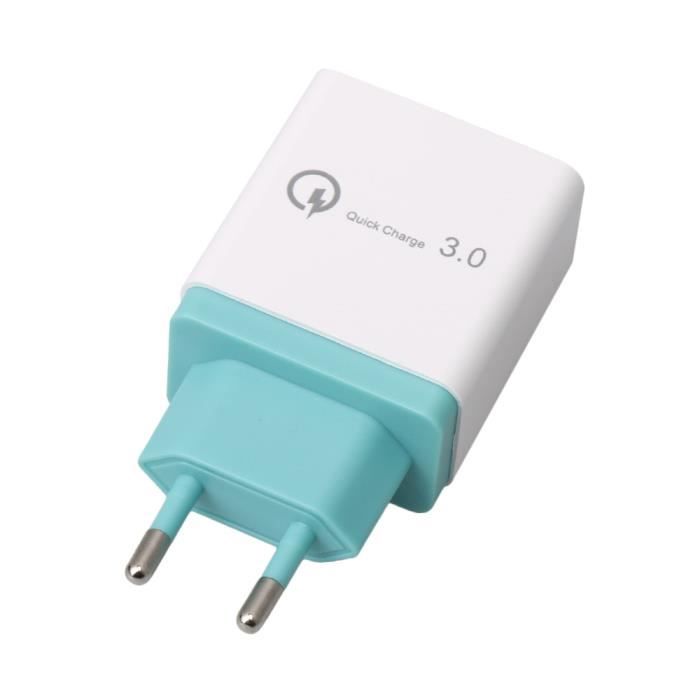 Adaptateur chargeur de téléphone portable USB chargeur rapide 3 ports UE, adaptateur chargeur 5V / 3A, cyan