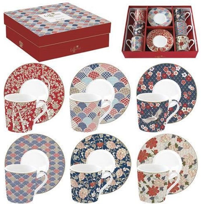 EASY LIFE Coffret de 6 tasses 100ml et sous tasses porcelaine OKINAWA