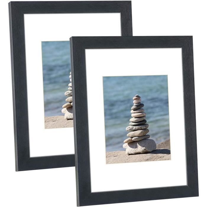 HAP TIM Cadre photo A4 en bois noir Lot de 2 - Support pour photo ou certificat 8x6 (20x15 cm) - Façade en verre véritable