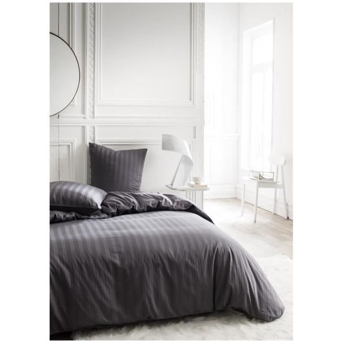 Parure de lit 220X240 2 personnes Percale uni gris PREMIUM
