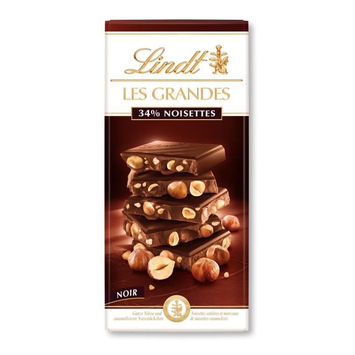 Tablette de Chocolat Lindt Les Grandes Croquant Noir Noisettes - 150G