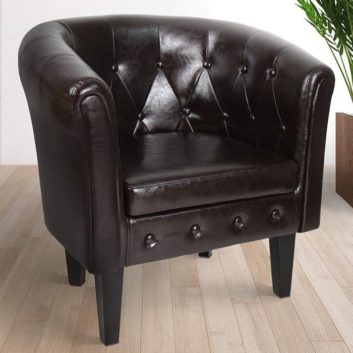 MIADOMODO® Fauteuil Chesterfield - Simili Cuir, Bois, Éléments Décoratifs, 58x71x70cm, Marron - Chaise, Cabriolet, Meuble de Salon