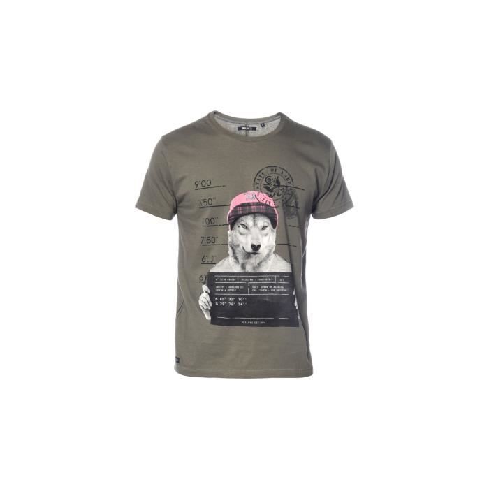 DEELUXE - THISBOY T-Shirt Kaki Manches Courtes Imprimé Loup - Garçon