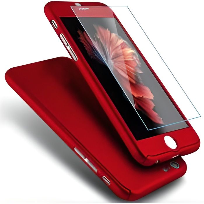 Coque iPhone 6 / 6S Intégrale 360 Rouge + Film en verre trempé - Plastique Non