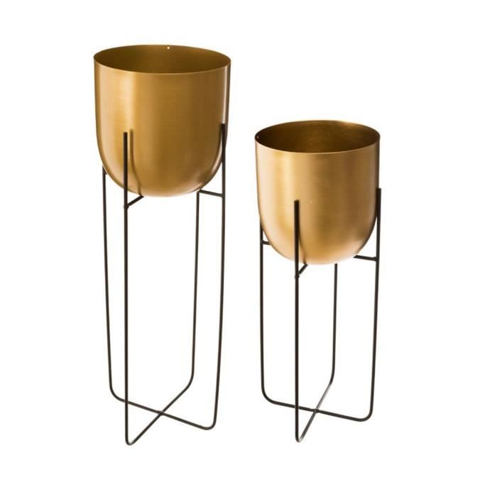Lot de 2 pots ronds en métal doré - noir