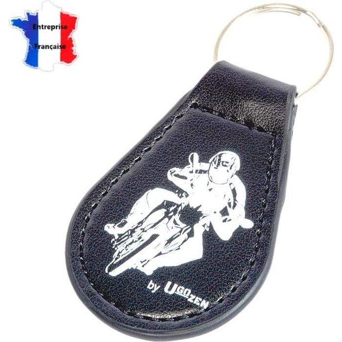 Porte Clef Moto Simili Cuir Homme/Femme, Porte Clé Moto Accessoire Idée Cadeau Original pour Motard Ugozen Noir