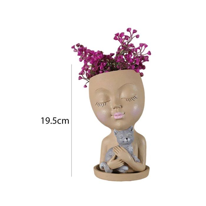 Pot De Fleur - HOMYL - Vase Visage - Résine - 13x21 Cm - Décoratif Gris - Jardin