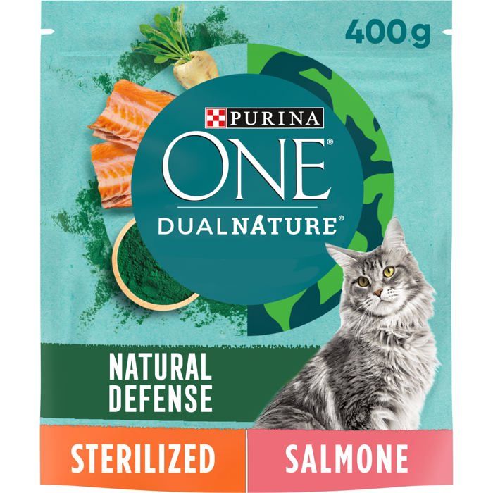 Purina ONE DualNature Croquettes pour chat stérilisé - Saumon & spiruline 400 g
