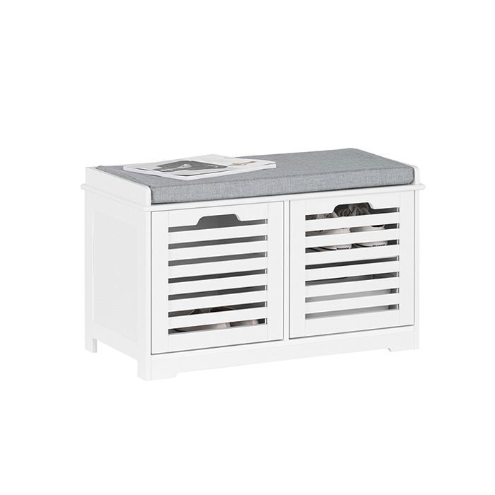 Meuble Bas Entrée FSR23-II-W SoBuy - avec Coussin rembourré et 4 Compartiments - 71 x 35 x 43 cm - Blanc