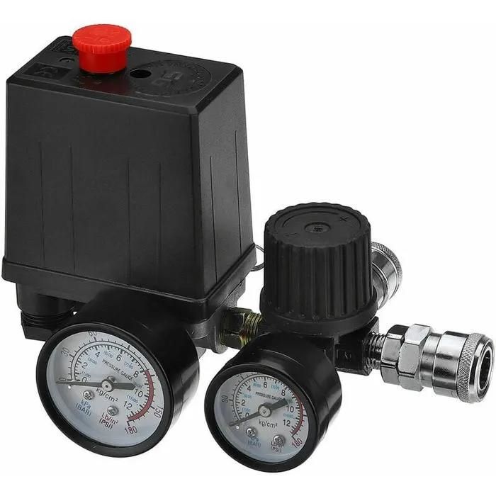 Jauges de régulateur de soupape de commande de pressostat de compresseur dair 220 V 0-180 psi avec connecteur rapide