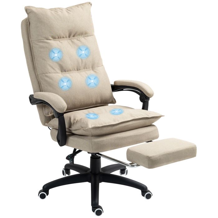 Fauteuil de bureau massant Vinsetto avec hauteur réglable dossier inclinable repose-pied intégré et télécommande filaire beige Fauteuil de bureau massant Vinsetto avec hauteur réglable dossier inclinable repose-pied intégré et télécommande filaire beige