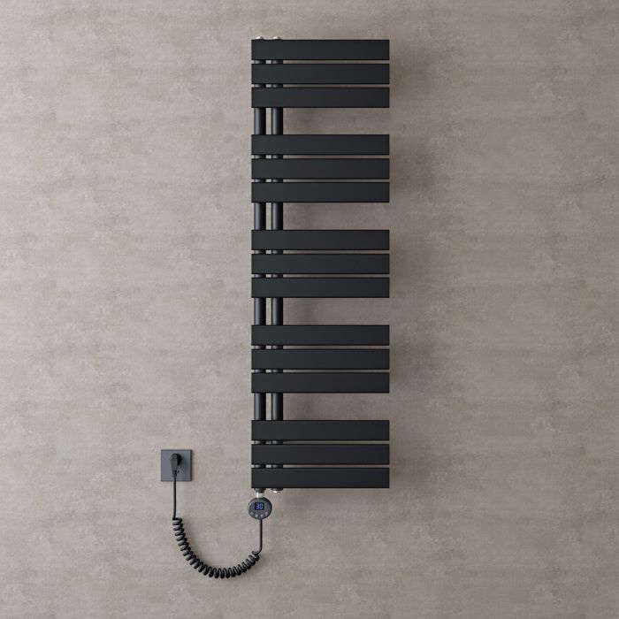 doporro Radiateur de Salle de Bain Sèche-Serviette 131x40cm Radiateur à Eau Chaude Gris Noir avec Résistance pour Radiateur 1000W