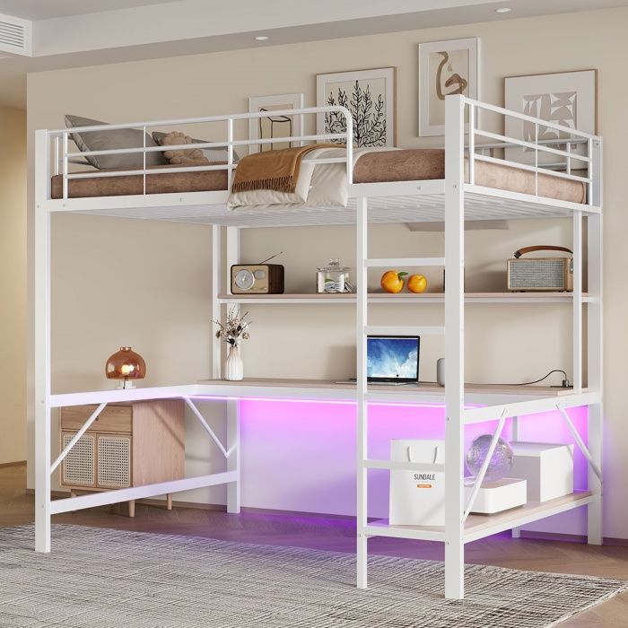 OOIILLEE Lit Mezzanine 2 Place Avec LED, Lit Mezzanine