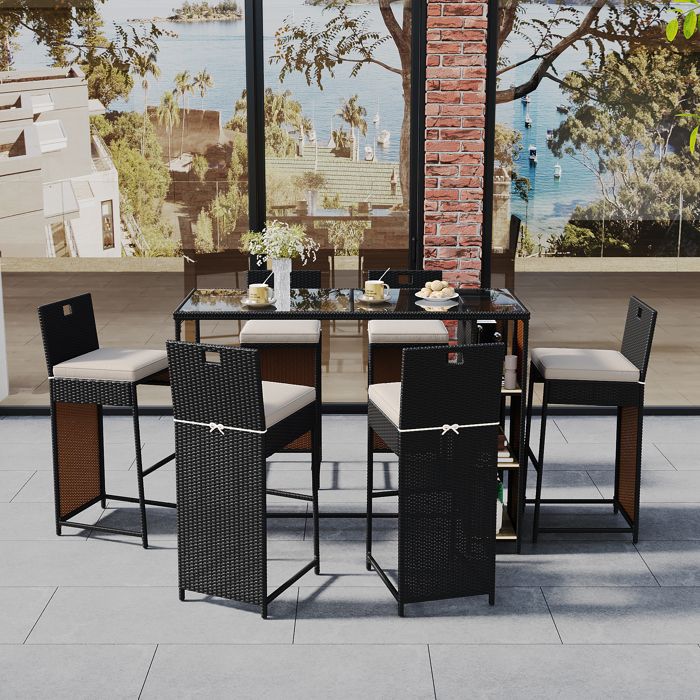 Set Salon Jardin 3 Pièces Amopatio - Table Et 2 Chaises En Rotin Gris - Résistant Aux Intempéries