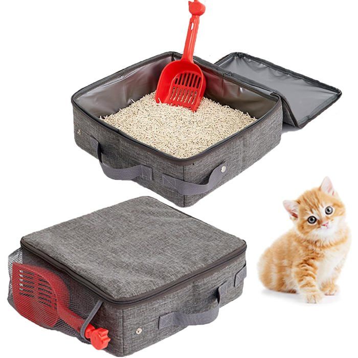 Comparer les prix de BAC A LITIERE - WOODOURS - Boîte litière pliable chat 30×30×11 cm portable voyage maison/camping