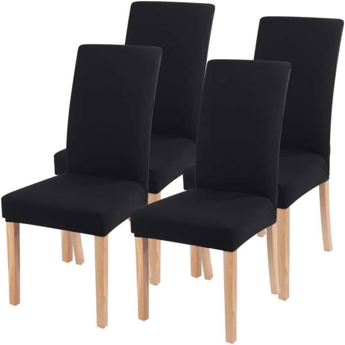 Housse de chaise - Bouquet - Lot de 4 - Amovible - Lavable - Noir Noir