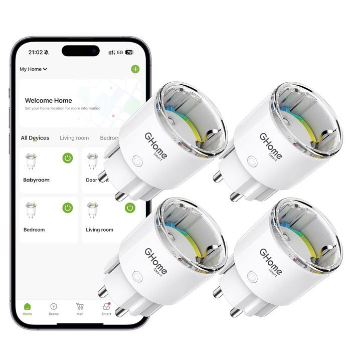 Prise intelligente - GHOME SMART - Smart Mini WiFi - Contrôle APP - Compatible Alexa & Google Home - Mesure consommation 2500 W