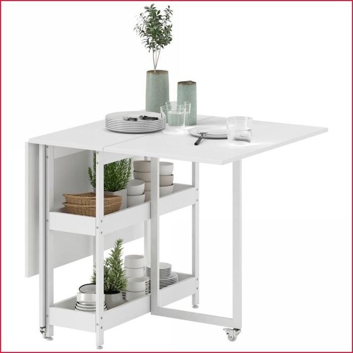 Table à manger pliable - HOMCOM - Pour 2-4 personnes + 2 étagères - Blanc