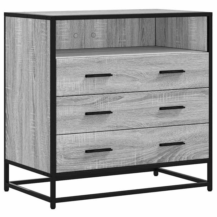 Commode à tiroirs - vidaXL - Sonoma Gris - 70x41x70 cm - Bois dingénierie - 3 tiroirs - Style moderne - Cadre en métal