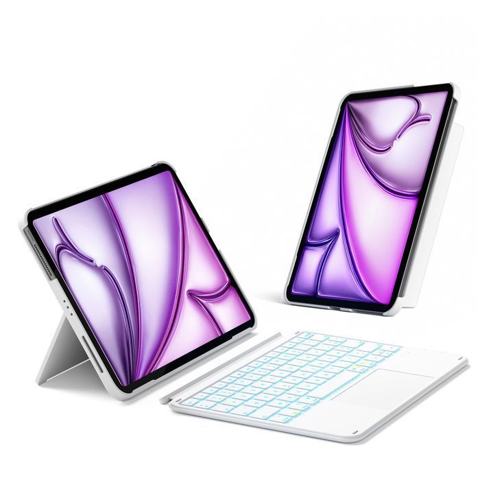 Inateck Clavier pour iPad 10e/11e A16 Air 11 M4/M3/M2 Rétroéclairage 7 Couleurs Détachable Léger avec Pavé Tactile AZERTY