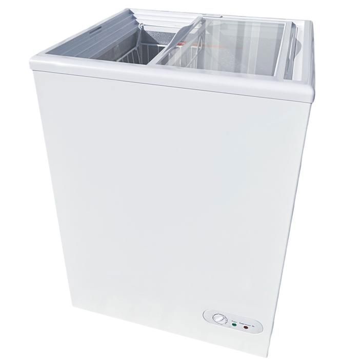 Congélateur coffre vitré 97L - vitre plate coulissante - -18°C - panier inclus - roulettes - blanc - Pesage Mb