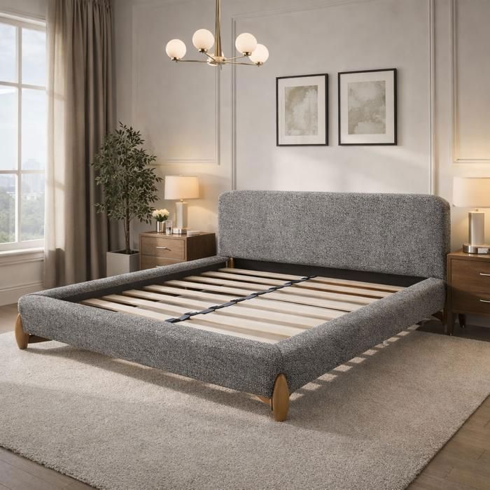 Lit Capucine - SAMPUR - 140x190 cm - Tissu feutrine premium - Tête de lit rembourrée Lit Capucine - SAMPUR - 140x190 cm - Tissu feutrine premium - Tête de lit rembourrée