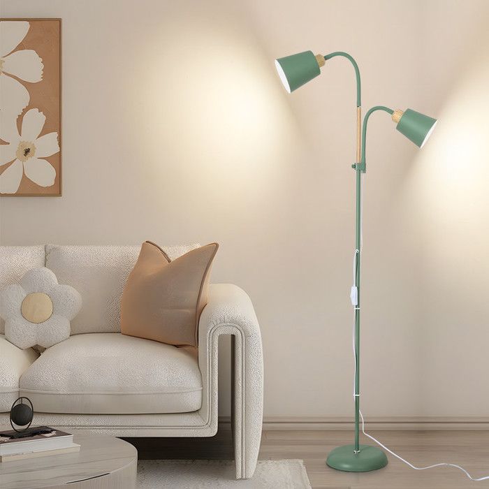 Lampadaire LED à double tête douille E27 max60W rotation à 360° finition métallique vintage-moderne ampoule non incluse vert