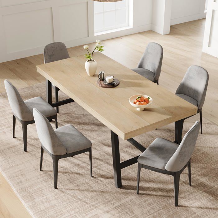 Table à manger rectangulaire - LUNSY - 180x90 cm - 6 à 8 personnes - Pieds en fer - Structure trapézoïdale