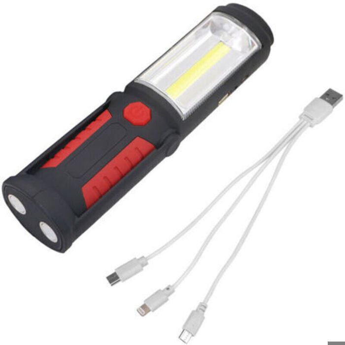 Lampe torche LED rechargeable COB 2 en 1 baladeuse mains libres avec modes éclairage pour atelier camping