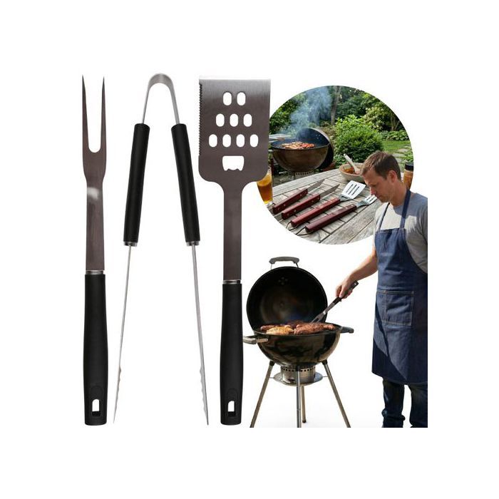 Ensemble daccessoires pour barbecue avec poignée en plastique spatule pince fourchette - set en acier inoxydable