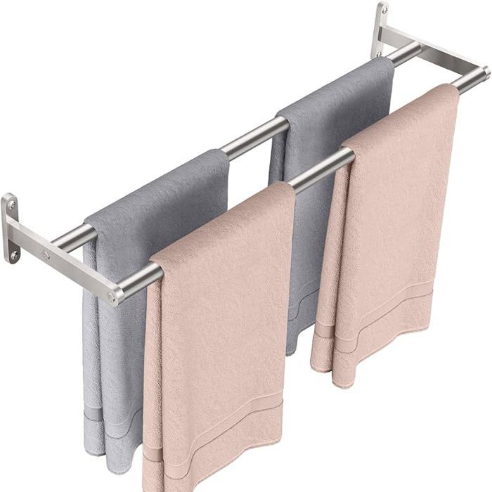 Double Barre Porte-Serviettes de Bain 60CM Porte Serviette à Deux Bras en Acier Inoxydable Support Serviette à 60 cm Argenté