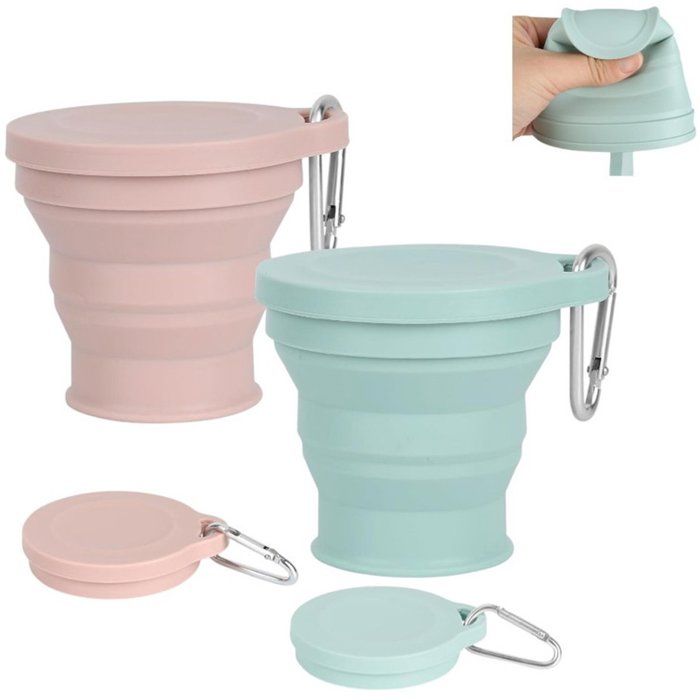 Gourde pliable 200 ml forme accordéon Rose Vert pour randonnée camping pique-nique voyage lot de 2 avec bouchon fermeture