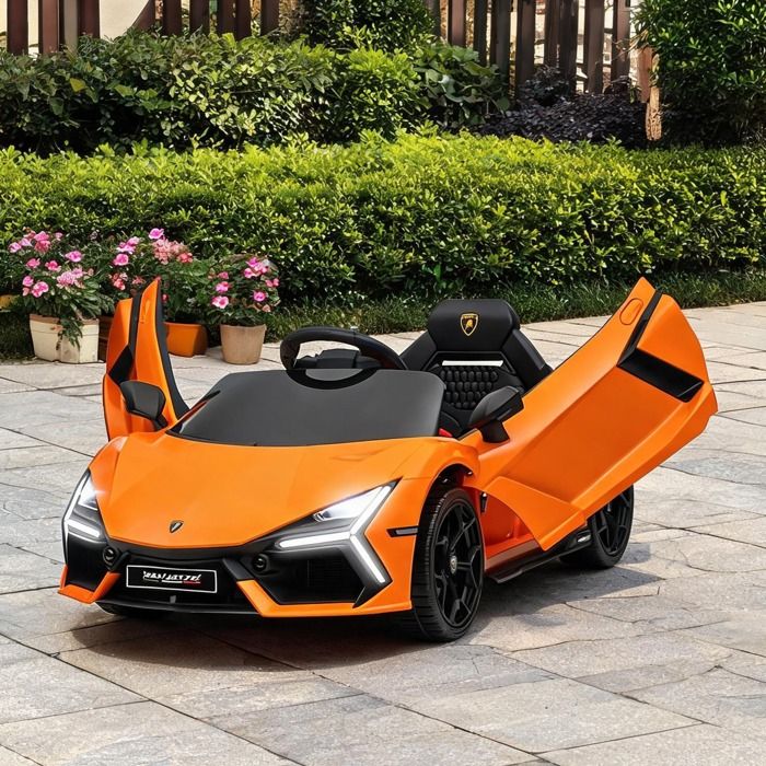 Voiture électrique enfant orange-toned avec télécommande et portes hydrauliques 105 x 60 x 40 cm 3 à 5 ans