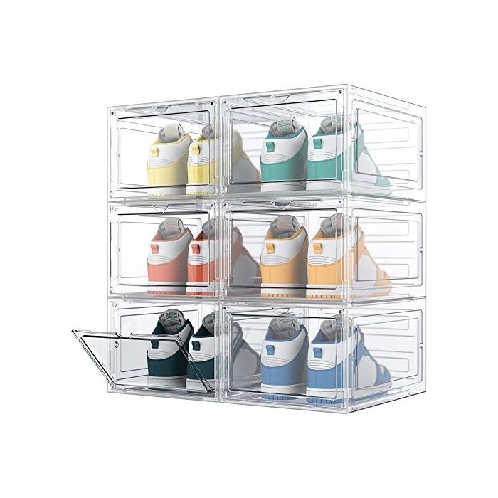 HOMIDEC Boîtes à Chaussures 6 pcs Boîte Rangement Chaussures en Trparent Empilables Conteneurs pour Organisa ORGANISATEUR DE TIROIR