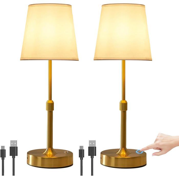 Lot de 2 lampe de chevet LED tactile sans fil rechargeable intensité variable hauteur réglable
