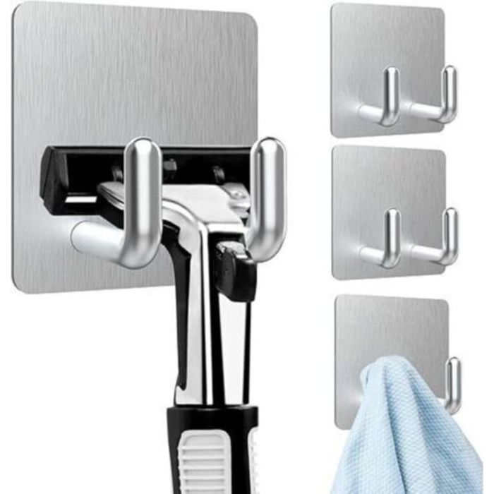 4 Pièces Crochet Adhésif Mural (Forte Adhérence) Poids Lourd Inox Accroche Serviette Salle de Bains Crochet torchon cuisine Auto-