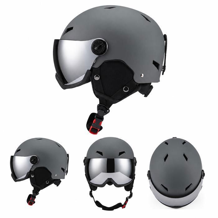 Casque de ski AProsp avec visière intégrée ventilation et cache-oreilles adulte unisexe S à XL gris foncé