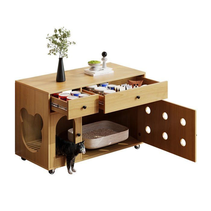 Armoire bac à litière pour chat Logidon 100 x 45 x 66 cm plaque dévacuation du sable