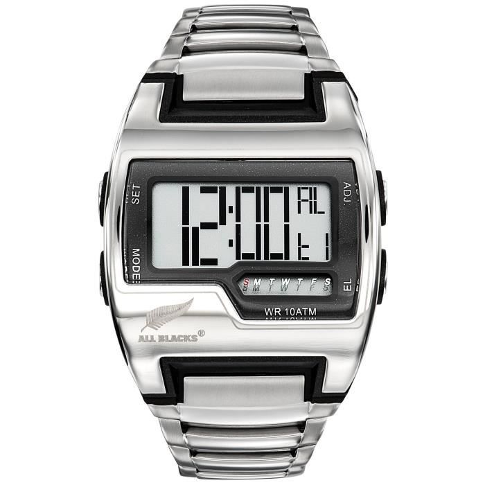 All Blacks Homme Digital Quartz Montre avec Bracelet en Acier